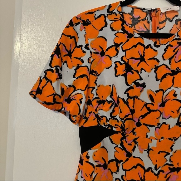 A.L.C. Nora Floral Print Silk Dress Womens Short Sleeve 10 Orange Blue - Picture 5 of 8